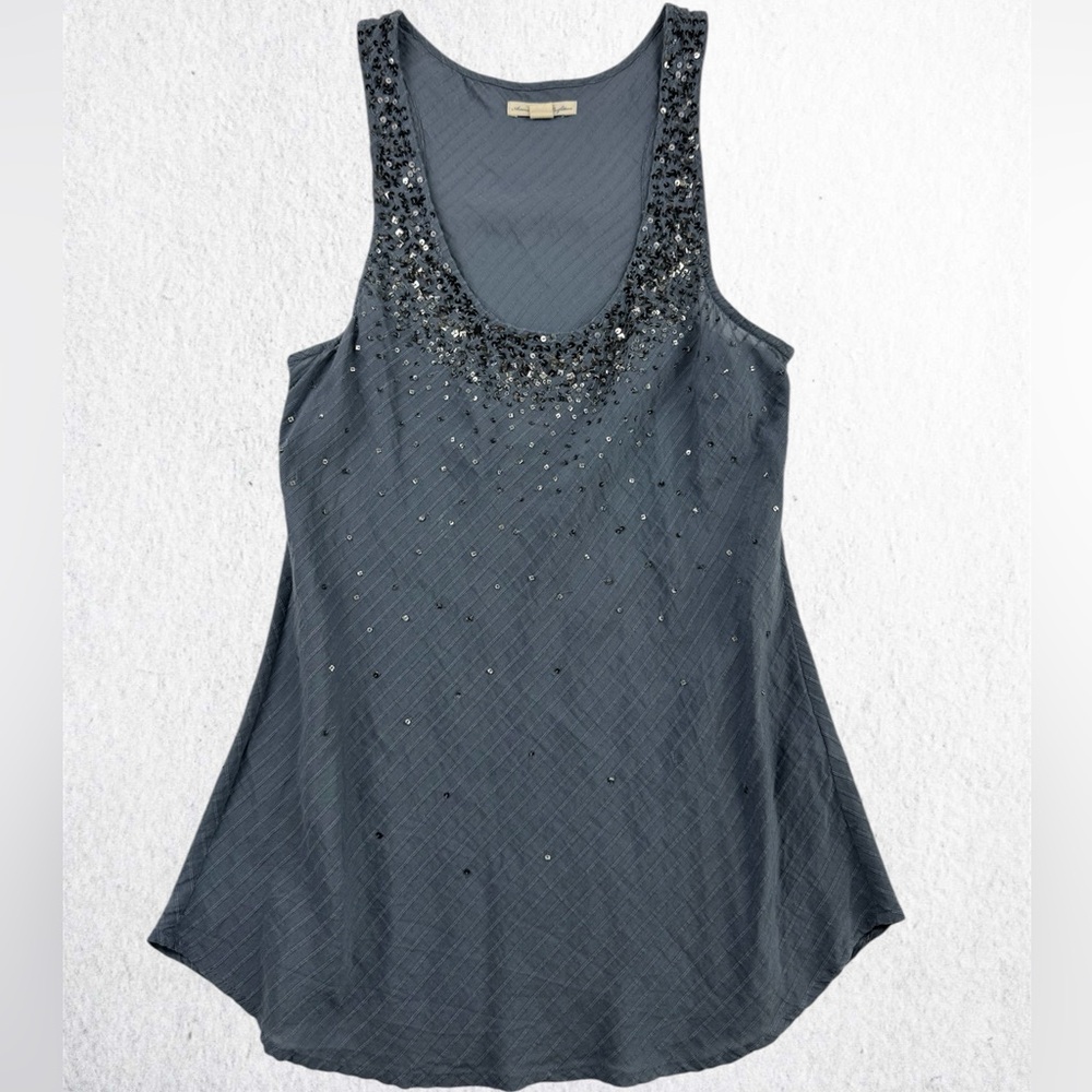 AE 2010’s gradient sequin embellished top dusty blue‎ stripes texture small 6